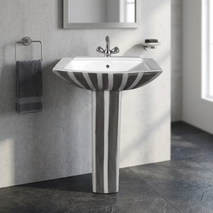 Lavabo Vitrossa con patrón de cebra moderno con pedestal Juego de fregadero de cerámica blanco y negro Diseño DE EXPORTACIÓN DE India - Product Image 1