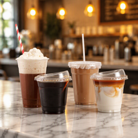 Gobelets à café jetables en PET avec logo personnalisé et couvercles sécurisés pour boissons chaudes/froides, gobelet pour boissons froides pour fêtes, événements, cafés et bureaux