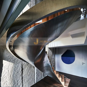 C60 JYFMETAL Customization Stainless Steel Arc Curve Wooden Staircase Glass Modern Indoor Villa/Hotel <b>Stairs</b> 5-Year Warranty - Product Image 2
