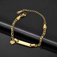 Dropshipping Personnalisé Bracelets Chaîne Cubaine Unisexe Tendance pour Enfants en Acier Inoxydable Plaqué Or 18K avec Barre Dorée pour Fête