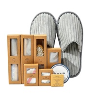 Ensemble de produits de toilette jetables rayés gris pour hôtel avec emballage en papier kraft – Kit de salle de bain complet pour chambre d'hôtes