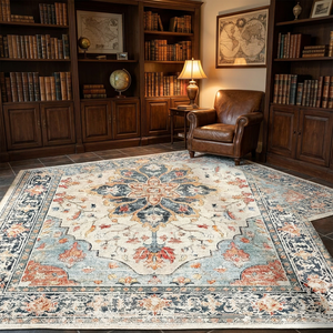 Alfombras Modernas de Poliéster, Diseño Floral Azul Grisáceo Vintage, Aptas para Mascotas, Antideslizantes, Suaves, de Pelo Corto, Rectangulares, para Sala de Estar - Product Image 2