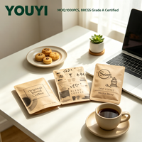 Sachet en papier kraft imprimé sur mesure, recyclable, thermoscellable, à trois soudures latérales, avec fermeture éclair supérieure, pour sachets de thé, snacks, sucre et grains de café