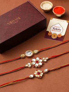 สร้อยข้อมือคุนดันสีแดงทองสุดหรูสำหรับพี่ชายในเทศกาลราคชาบันธัน ของขวัญงานเทศกาลพื้นเมืองแบบดั้งเดิม - Product Image 5