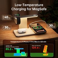 Station de charge rapide 3-en-1 avec port Type-C pour chargeur magnétique sans fil, veilleuse à trois niveaux, 15W max pour téléphone portable et montre