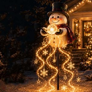 น้ำพุหิมะวิเศษพร้อมไฟ LED ตกแต่งสวนคริสต์มาส ประดับดาวและเกล็ดหิมะเรียงเป็นระดับๆ แสงวอร์มโกลว์ พลังงานแสงอาทิตย์ สำหรับตกแต่งภายนอก - Product Image 1