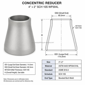 Reductor Concéntrico de Precisión CNC SS316L, Soldadura a Tope, Anticloruro, Marino, Offshore, ASME B16.9, ASTM A403, WP316L, <span class=keywords><strong>EN</strong></span> <span class=keywords><strong>10204</strong></span> 3.1 - Product Image 6