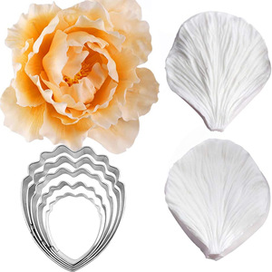 5 pièces en acier inoxydable <span class=keywords><strong>pivoine</strong></span> Cutter 2 pièces Fondant Silicone moule fleur veinage moule Veiner pétale faisant outil - Product Image 1