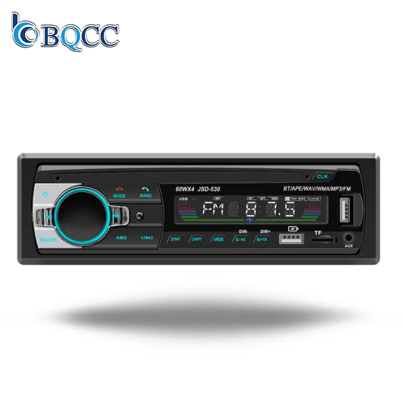BQCC 1Din 범용 자동차 라디오 지원 블루투스/FM/USB/AUX/TF 카드 자동차 MP3 스테레오 음악 재생 LED HD 디스플레이 530LED