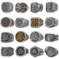 Cincin Baja Tahan Karat 316L yang Dipersonalisasi Grosir Tahan Air Anti Noda Vintage Punk Gothic Perhiasan Fashion Nordik Viking