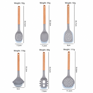 Ustensiles de cuisine en silicone avec manche en bois de hêtre de qualité supérieure, 6 pièces, anti-rayures, de qualité alimentaire, écologiques, compatibles lave-vaisselle, ensemble d'accessoires de cuisine - Product Image 2