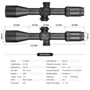 SPINA Quang học HD 4-16X44 FFP Săn bắn Phạm vi Mặt phẳng tiêu cự đầu tiên Phạm vi Kính khắc Mặt kẻ ô Quang học - Product Image 6