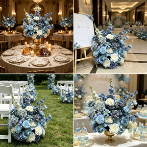 Arreglo de Flores Artificiales Promise, Flores de Seda Mixtas en Azul y Blanco, Decoración de Boda, Estilo Clásico, Hecho a Mano, Alta Simulación - Product Image 4