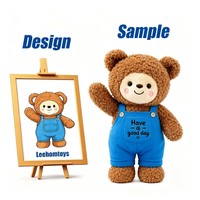 Ours en peluche bouclé marron super doux avec salopette bleue, personnalisable avec logo OEM, en coton PP, cadeau souvenir confortable et mignon