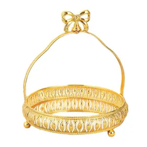 Circular nórdica luxo banhado a ouro cesta decorativa com alça sobremesas pastelaria armazenamento bandeja espelho ferro cesta de frutas