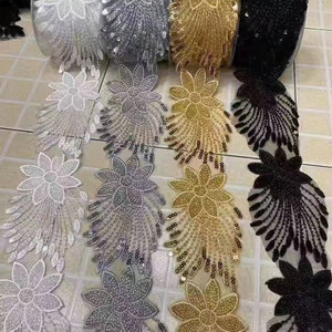 Chất Lượng Cao Pháp Trang Trí Ren Trim Máy Làm Sequined Vàng Đính Cườm Ren Cho <span class=keywords><strong>Dresses</strong></span> - Product Image 3