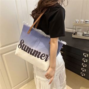 กระเป๋าโท้ทไล่สีลดราคา กระเป๋าถือสีสันสดใสสำหรับผู้หญิง กระเป๋าผ้าแคนวาสสำหรับเดินทางท่องเที่ยวชายหาด - Product Image 2
