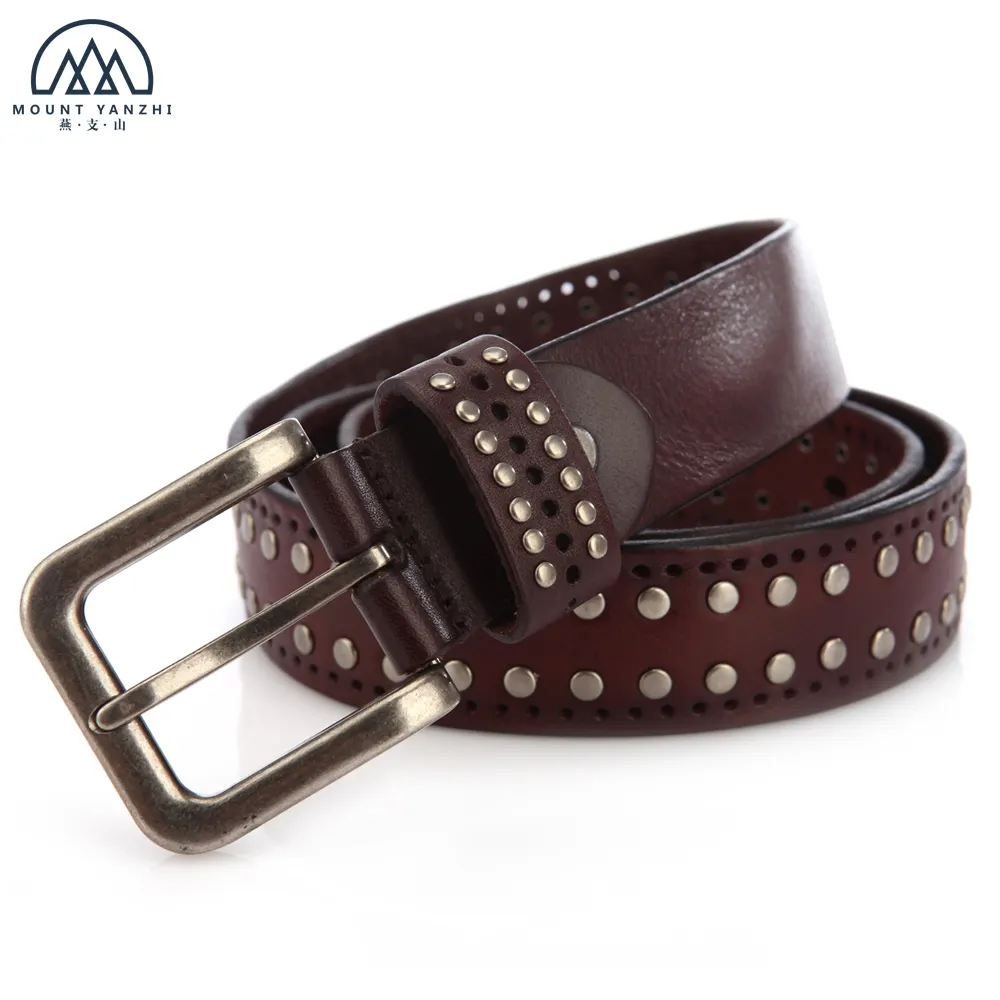 Retro West Cowboy style Genuine Leather Belt For Men With Rivets Decoration