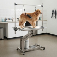 Table de toilettage pour chien professionnelle à structure en Z hydraulique, pieds en acier inoxydable, grande table de toilettage pour animaux de compagnie, réglable de 57 à 92 cm