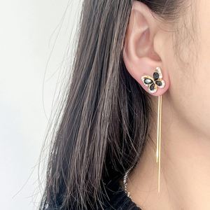 Boucles d'oreilles papillon en alliage de mode avec strass et serti clos, chaîne longue à pampilles et perles pour soirée - Product Image 4