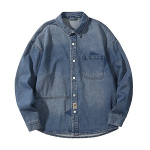 Veste décontractée en denim lourd de style américain pour homme, nouvelle mode printemps-automne, marque élégante, travail ample, grande taille, chemise d'automne - Product Image 5