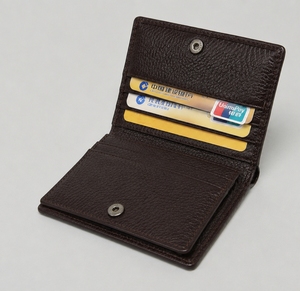 Porte-cartes de visite en cuir grainé avec bouton-pression, portefeuille à rabat multi-fentes pour cartes de visite - Product Image 1