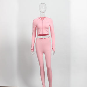 ชุดวอร์ม2ชิ้นสำหรับผู้หญิงชุดวอร์ม2ชิ้นเสื้อครอปมีฮู้ดรูดซิปตัวอักษรสำหรับฤดูใบไม้ผลิ2025 - Product Image 2