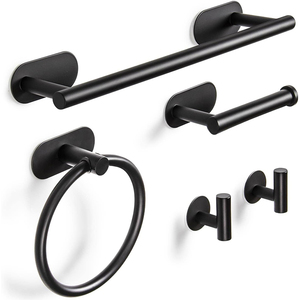 <span class=keywords><strong>Set</strong></span> di 5 Portasciugamani Adesivi da Parete in Acciaio Inox Nero Opaco per Bagno, con Gancio per Carta Igienica e Porta <span class=keywords><strong>Asciugamani</strong></span> - Product Image 3