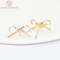 Orecchini a Perno con Fiocco in Ottone Placcato Oro 18K, Accessori di Alta Qualità per Creazione di Gioielli Fai-da-Te