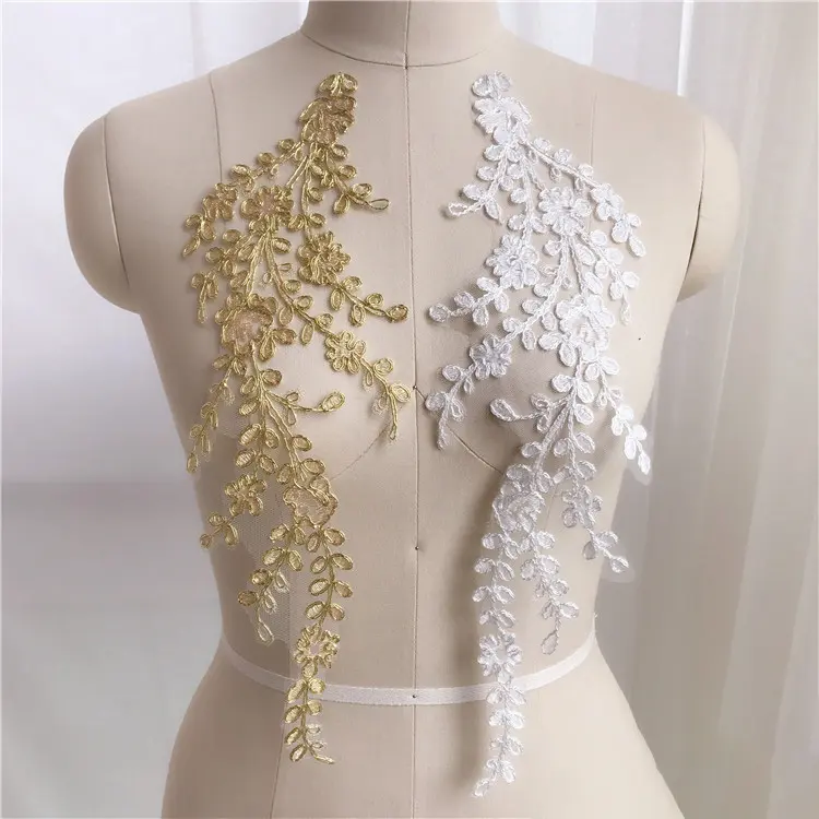 Golden twig this white lace pieces wedding dress accessories diy jewelry embroidery flowers applique