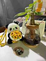 Porte-clés Panda en Peluche Mignon au Crochet avec Fleurs, Breloque de Sac, Pendentif Jouet Animal en Peluche Miniature 3D Doux et Moelleux, Accessoire de Sac
