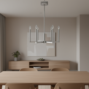 Nsqba 6-Light Candelabra Chandelier Stainless Steel Pendant Light For Living Room <b>LED</b> E14 2700K Warm White - Product Image 2