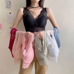 Nouvelle dentelle large bandoulière <span class=keywords><strong>dos</strong></span> nu soutien-gorge sous-vêtements femmes sans fil anti-exposition push up base gilet tube top vente en gros - Product Image 4