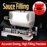 Machine de remplissage entièrement automatique à piston pneumatique pour liquides et pâtes, avec trémie mélangeuse en U, pour sauces épaisses (arachides, tomate, sauce piquante)