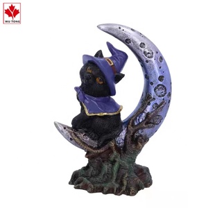 Figurina personalizzata resina personalizzata Halloween piccole streghe <span class=keywords><strong>gatto</strong></span> seduto sulla <span class=keywords><strong>luna</strong></span> - Product Image 4