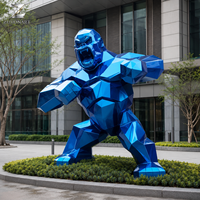 Escultura de Gorila Geométrica de Acero Inoxidable, Pulida a Espejo, Azul, Estatua de Animal para Decoración Comercial de Exteriores, Plazas, Jardines y Hoteles
