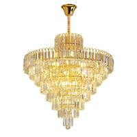 Lustre suspendu moderne en cristal LED rond doré avec cadre en fer multicouche pour la décoration de la maison, salon et salle à manger