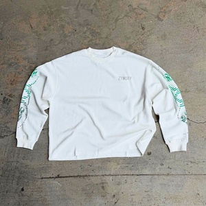 Custom Streetwear Knit Dtg Print T-<b>Shirts</b> Cropped Long Sleeve <b>Shirts</b> High Quality <b>Shirts</b> Oversized <b>Waffle</b> Knit Long Sleeve - Product Image 1