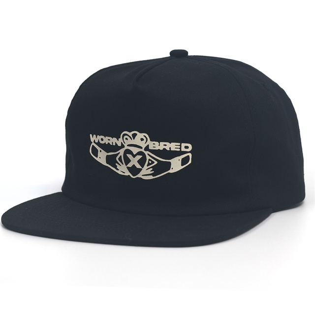 5 Panel Flat Brim Soft Front Low Profile Panel Unstructured Dad Cap Unisex Snap Back Baseball Hat Black