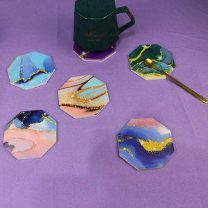 Posavasos Octagonal Moderno de Cerámica con Patrón de Mármol, Absorbente y Aislante del Calor, Regalo para Amigos o Empresas - Product Image 5