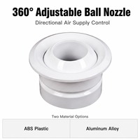 Buse sphérique montée au plafond pour climatisation par conduits, sortie d'air réglable, en alliage d'aluminium, pivotant à 360 degrés