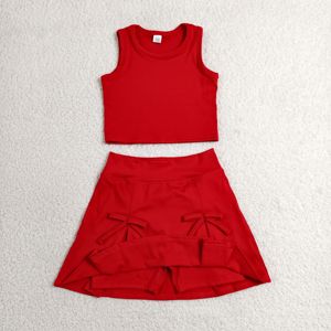 GSD3759 rts Little active girl red solid print skirt outfits kids wholesale girl child summer sleeveless yoga set - Product Image 2