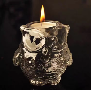 Custom Modern <strong>Owl</strong> Shaped Borosilicate Glass <strong>Candle</strong> Stick <strong>Holder</strong> for Home - Product Image 1