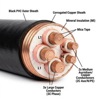 Kabel Listrik Lantian RTTVZ 3+2 Inti Tembaga Berisolasi Mineral dengan Selubung Luar PVC 0.6/1kV untuk Keamanan Kebakaran Industri