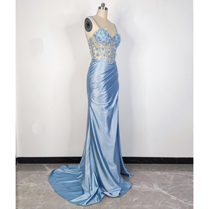 Abiti da Sera Eleganti a <span class=keywords><strong>Sirena</strong></span> in Raso con Ricami in Strass e Spacco per Donne - Product Image 2