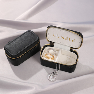 Custom Logo Leather <b>Mini</b> Ring Travel Organizer Case with Zipper Closure Eco-Friendly Fashion Velvet Jewelry <b>Storage</b> <b>Box</b> - Product Image 1