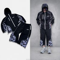Ensemble survêtement homme de haute qualité, coupe-vent camouflage patchwork personnalisé, imperméable, fermeture éclair, nylon, polyester, veste et short