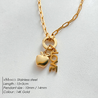 Pulsera de Cadena de Acero Inoxidable Chapada en Oro de 14K con Colgante de Letra LOVE de Apple para Mujer, Joyería Emanco