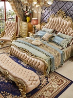 Banc de chambre Fuan en cuir véritable de style européen, sculpté avec feuille d'or, aspect antique, pour changer de chaussures