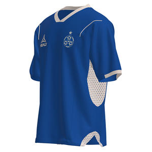 T-shirt Homme Col V Manches Courtes en Maille Respirante Style Américain Vintage avec Impression Numérique HEALY, Blocs de Couleurs Bleus et Badge Étoile - Product Image 2